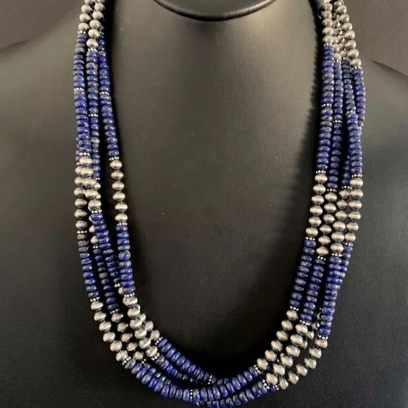 Sterling silver MultiStrand Lapis W Bead necklace
